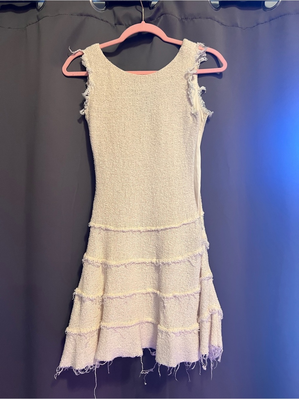 Zara Woman Cream Sleeveless Textured Dress with Frayed Tiers
